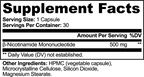 Supplement facts label with serving size, servings per container, and ingredient list for BioSempra NMN.